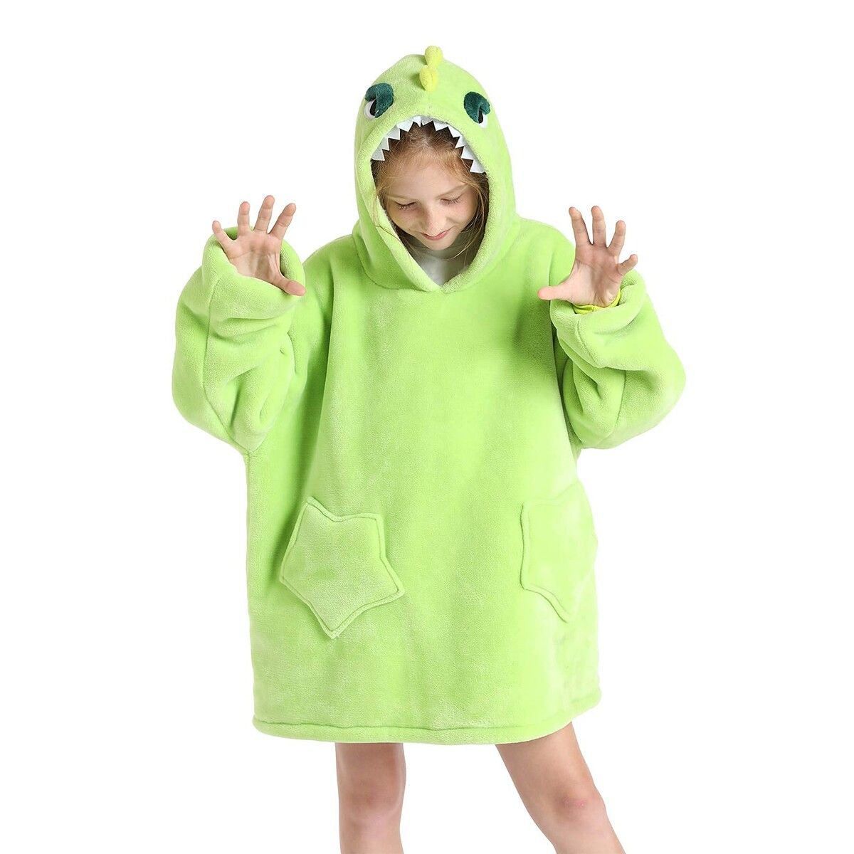 Wearable Blanket Hoodie for Kids Girls Boy 4-12YR Cute Animal Oversized Cold-proof clothing Super Soft Comfortable Warm Flannel with Pockets Dragon