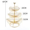 Metal 3-Tier Fruit Basket Holder Decorative Fruit Bowl Stand (Gold)