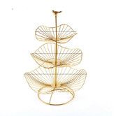 Metal 3-Tier Fruit Basket Holder Decorative Fruit Bowl Stand (Gold)