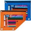 Pencil Pouch for 3 Ring Binder,Binder Pencil Pouch with Clear Window Pencil Bags with Zipper & Reinforced Grommets,Pencil Case for Binder (2 Pack Orange & Azure Blue)