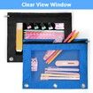 Pencil Pouch for 3 Ring Binder,Binder Pencil Pouch with Clear Window Pencil Bags with Zipper & Reinforced Grommets,Pencil Case for Binder (2 Pack Black & Azure Blue)