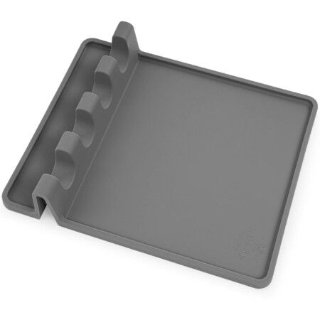 Silicone Utensil Rest with Drip Pad for Multiple Utensils, Heat-Resistant, Spoon Rest And Holder for Stove Top, Kitchen Utensil Holder Color Grey