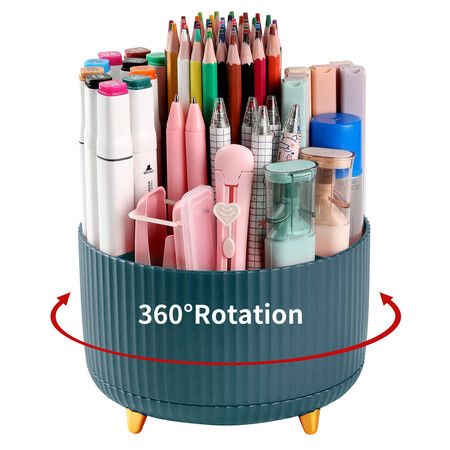 Desk Pencil Pen Holder,5 Slots 360°Degree Rotating Pencil Pen Organizers for Desk,Desktop Storage Stationery Supplies Organizer,Cute Pencil Cup Pot for Office,School,Home,Art Supply (Deep Blue)