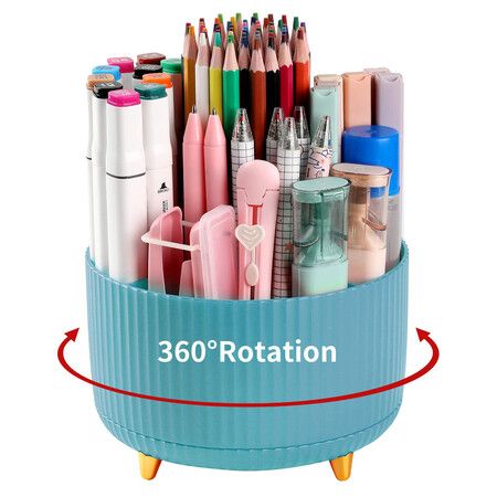 Desk Pencil Pen Holder,5 Slots 360°Degree Rotating Pencil Pen Organizers for Desk,Desktop Storage Stationery Supplies Organizer,Cute Pencil Cup Pot for Office,School,Home,Art Supply (Light Blue)