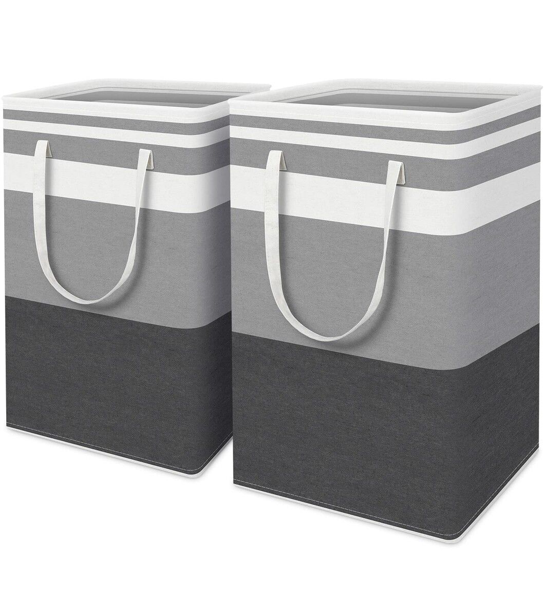 Large Laundry Basket,Waterproof,Freestanding Laundry Hamper,Collapsible Tall Clothes Hamper with Extended Handles for Clothes Toys in The Dorm and Family (Gradient Grey,2Pack,75L)