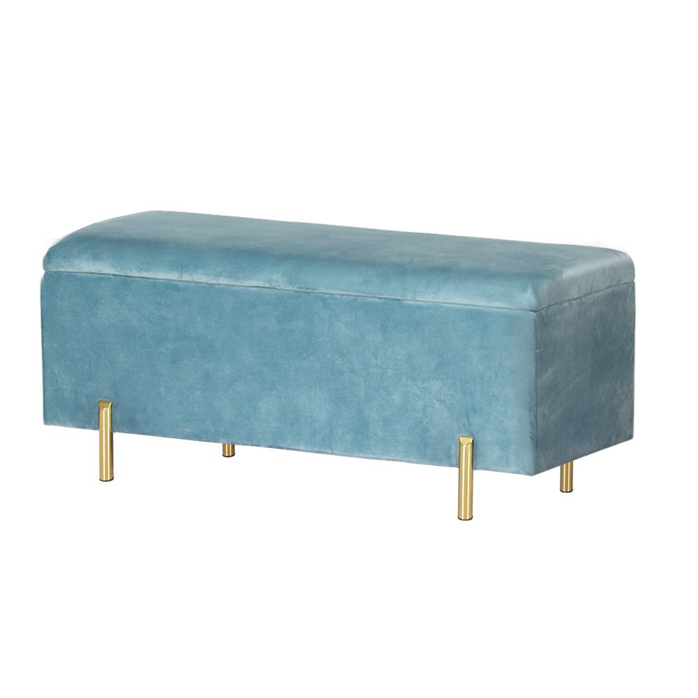 Artiss Storage Ottoman Blanket Box 101cm Velvet Blue