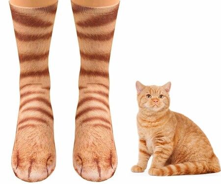 Two Pairs Animal Paws Socks - Funny 4D Animal Socks Crazy Cat Tiger Dog Paw Crew Socks Printed Socks Animal Socks For Gifts Orange Cat