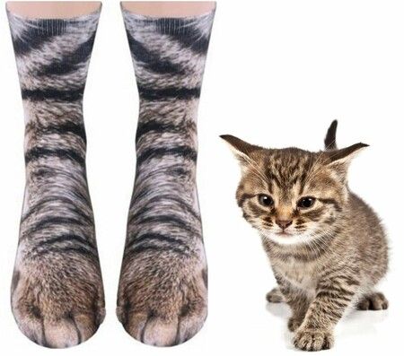 Two Pairs Animal Paws Socks - Funny 3D Animal Socks Crazy Cat Tiger Dog Paw Crew Socks Printed Socks Animal Socks For Gifts Cat