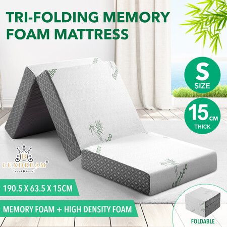 Folding Mattress Single Trifold Memory Foam Sofa Bed Portable Sleeping Floor Mat Camping Travel Cushion Extra Thick Bamboo Cover