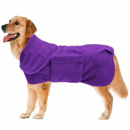 Microfibre Dog Bathrobe, Quick-Drying Bath Towel with Velcro Fastener, Very Absorbent Bathrobe for Dogs and Cats, pet Towel, Purple ,L