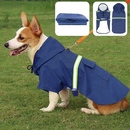 Waterproof Pet Dog Coat Jacket Vest Raincoat Clothes Dog Rain Coat Reflective Color Blue Size M