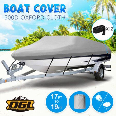 17-19ft Trailerable Boat Cover Water UV Proof Marine Grade Fabric Heavy Duty Jumbo Tri-hull V-hull Fishing Pro-style OGL
