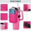 Water Bottle Pouch For Stanley Quencher Adventure 40oz & Stanley IceFlow 20oz 30oz,tumbler pouch with Pocket,for Cards,Keys,Wallet,Earphone,Compact,Versatile (Deep Pink)