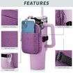 Water Bottle Pouch For Stanley Quencher Adventure 40oz & Stanley IceFlow 20oz 30oz,tumbler pouch with Pocket,for Cards,Keys,Wallet,Earphone,Compact,Versatile (Purple)