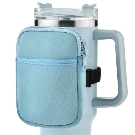 Water Bottle Pouch For Stanley Quencher Adventure 40oz & Stanley IceFlow 20oz 30oz,tumbler pouch with Pocket,for Cards,Keys,Wallet,Earphone,Compact,Versatile (Light Blue)