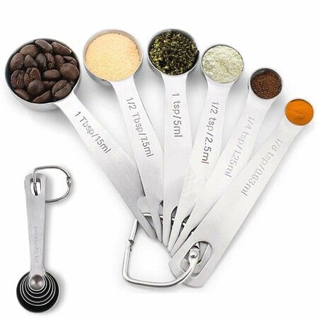 6Pcs Measuring Spoon Set Stainless Steel Small Tablespoon Metric US Measurements for Tea Coffee Baking Tools Stuff For Ktichen Cooking Gadgets Fits in Spice Jars