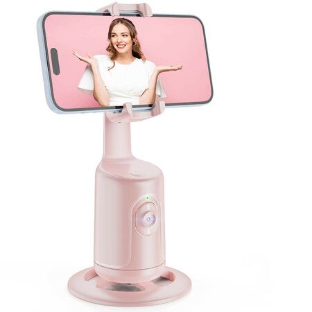 Auto Face Tracking Tripod 360° Rotation Face Body Gesture Control Smart Shooting Holder for Vlog Streaming Video Tiktok-Pink