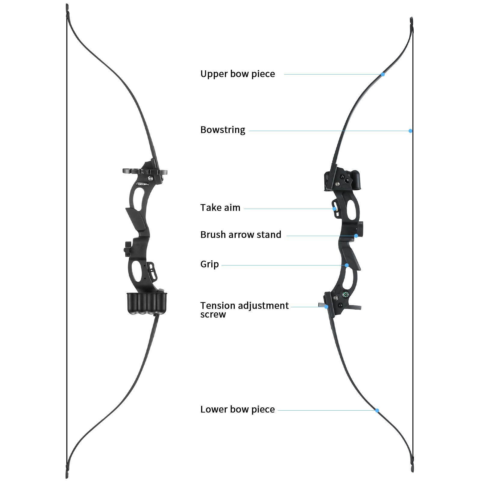 Recurve Bow Arrow Set 20lbs Archery Takedown Hunting Sports Equipment 48Inch Target Shooting RH Right Handed Youth Outdoor Black