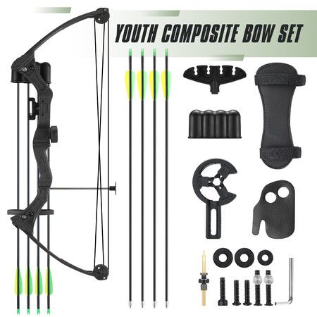 Compound Bow Arrow Archery Set 15-20lbs Sports Hunting Target Shooting RH Adjustable Speed for Youth Beginner Practice Black