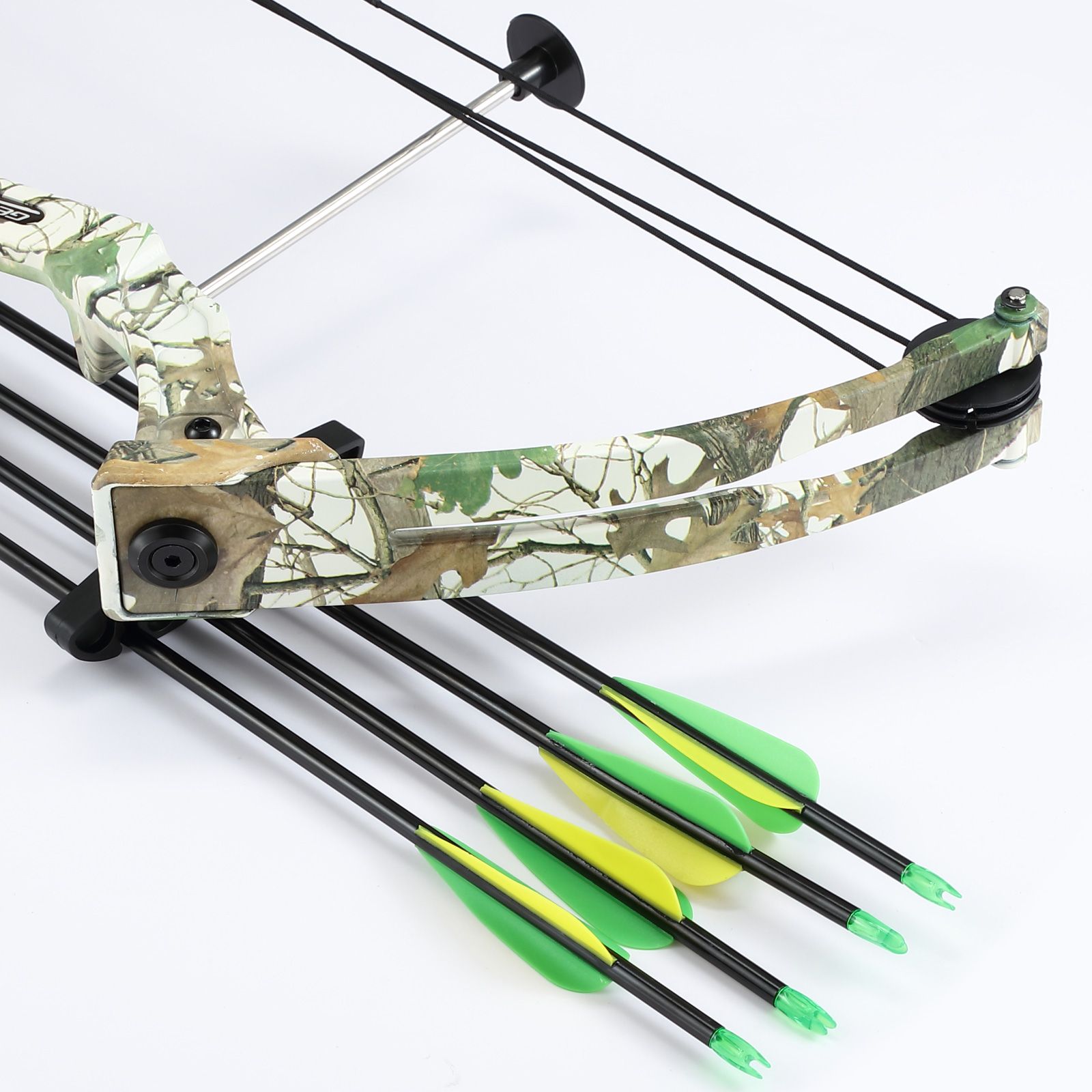 Compound Bow Arrow Set 15-20lbs Archery Sports Hunting Target Shooting RH Adjustable Speed for Youth Beginner Practice Camo