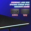 Gaming Computer Desk L Shaped Corner Office Table Gamers Racers Workstation LED RGB Black Carbon Fibre Wireless Charger USB