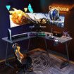 L Shaped Gaming Desk Corner Computer Table Gamers Office Racer Workstation LED RGB Black Carbon Fibre Wireless Charger USB