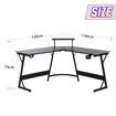 L Shaped Gaming Desk Corner Computer Table Gamers Office Racer Workstation LED RGB Black Carbon Fibre Wireless Charger USB