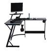 L Shaped Gaming Desk Corner Computer Table Gamers Office Racer Workstation LED RGB Black Carbon Fibre Wireless Charger USB