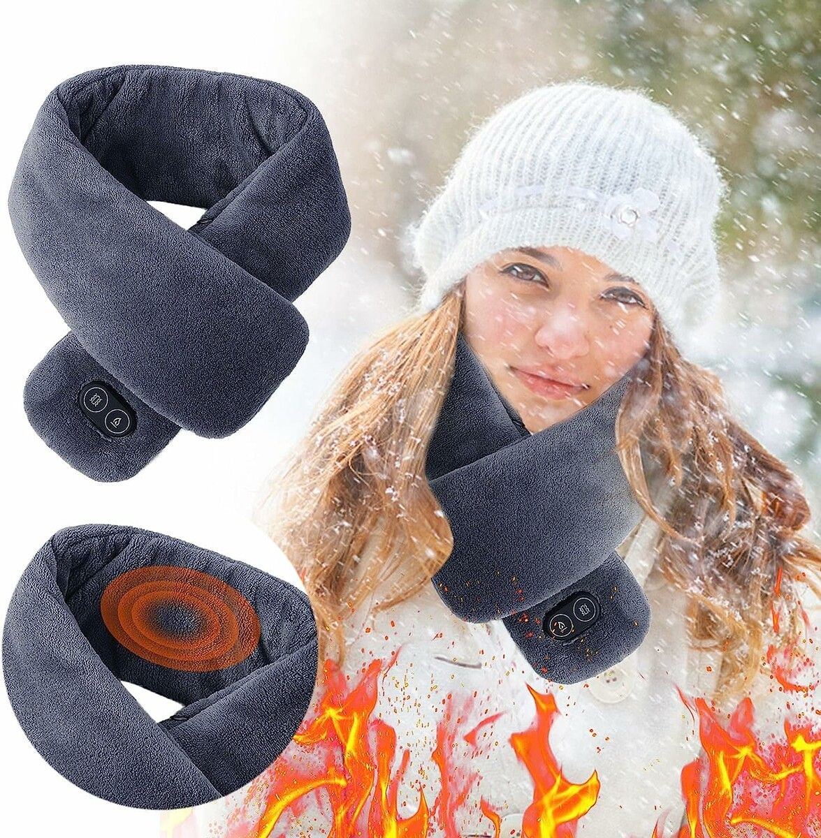 Heated Scarf with Massage Function USB Heat Shawl Electric Warm Neck Wrap Leg Exercise (Grey, One Size)