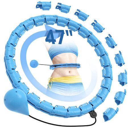 Weighted Hula Circle Hoops for Adults Weight Loss,Infinity Hoop Fit Plus Size 47 Inch,24 Detachable Links,Exercise Hoola Hoop Suitable for Women and Beginners (Blue)