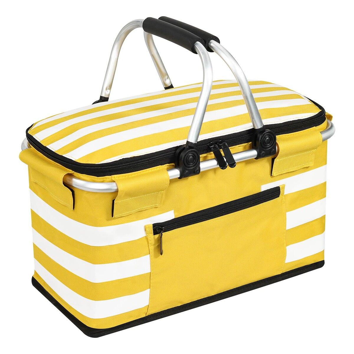 Insulated Picnic Basket,Leak-Proof Collapsible Cooler Bag,26L Grocery Basket with Lid,2 Sturdy Handles,Storage Basket for Picnic,Food Delivery,Take Outs,Market Shopping,Travel (Yellow)