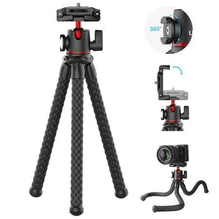 Camera Tripod Stand with Hidden Phone Holder Cold Shoe Mount 1/4'' Screw for Magic Arm Universal for iPhone 13 Sony Cameras