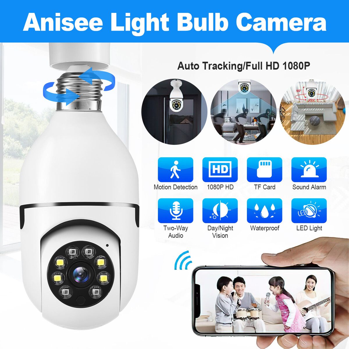 WiFi IP Camerax2 Wireless Spy Home Security CCTV Surveillance System E27 Light Bulb Outdoor PTZ IR Night Vision 2 Way Audio Full HD 1080P 2MP