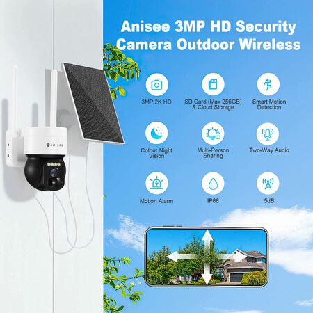 Solar WIFI Security Camera Battery Outdoor Wireless CCTV PTZ Surveillance 2K 4G Home Dual Lens 5dBi 3MP PIR Detect Night Vision IP66