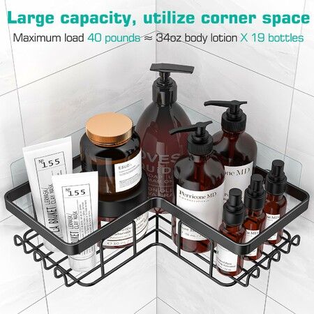 Corner Shower Caddy, 3-Pack Adhesive Shower Caddy with Soap Holder and 12  Hooks, Rustproof Stainless Steel Bathroom Shower Organizer, No Drilling  Wall Mounted Shower Rack, for Bathroom, Black 