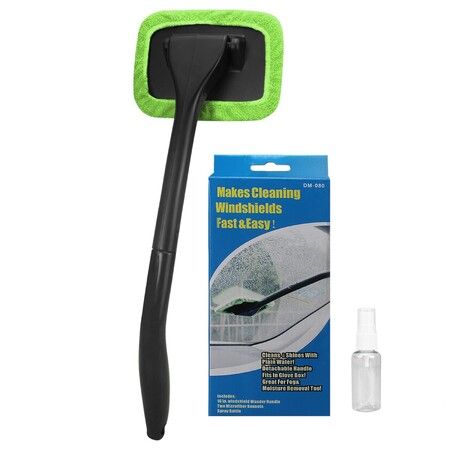 Car Cleaning Window Tool,Microfiber Window Cleaning Tool with 4 Washable and Reusable Cloth Pad Head,Extendable Handle and Spray Bottle for Auto Glass Wiper Car