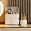 Rotating 360 Makeup Brush Holder Organizer Box with Lid Storage Dust Acrylic Cosmetics Holders Storage Cup(White)