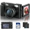 4K Digital Camera for Photography and Video Autofocus Anti-Shake,48MP Vlogging Camera with SD Card,3&quot; Flip Screen Compact Camera with Flash,16X Digital Zoom Travel Camera (2 Batteries)
