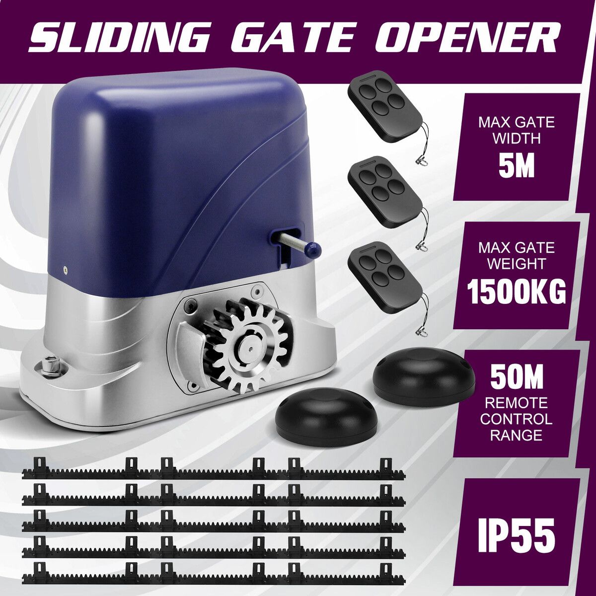 Auto Electric Gate Opener Sliding Door Motor Remote Control Smart Driveway Operator Heavy Duty 1500kg Home Security 5m Gear Track
