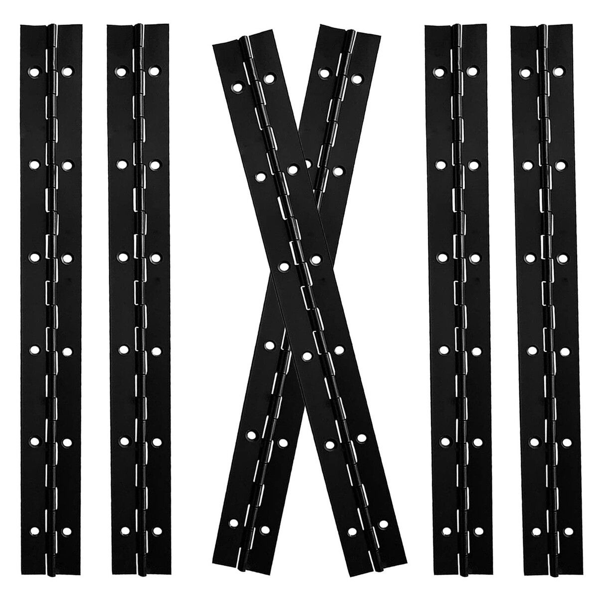 6Pack Piano Hinge,Heavy Duty Door Hinges with Holes,Stainless Steel Continuous & Piano Hinges for Mailbox,Wood Furniture Tool/Storage Boxes,Cabinets Door,Piano,(12Inch,Black)