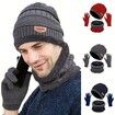 Pack Of 3 Winter Knitted Beanies, Hats, Collars, Warm Gloves, Fleece Lining, Infinity Scarf, Men's And Women's  Gloves Color Red