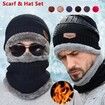 Pack Of 3 Winter Knitted Beanies, Hats, Collars, Warm Gloves, Fleece Lining, Infinity Scarf, Men's And Women's  Gloves Color Red