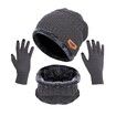 Pack Of 3 Winter Knitted Beanies, Hats, Collars, Warm Gloves, Fleece Lining, Infinity Scarf, Men's And Women's  Gloves Color Grey