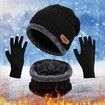 Pack Of 3 Winter Knitted Beanies, Hats, Collars, Warm Gloves, Fleece Lining, Infinity Scarf, Men's And Women's  Gloves Color Black