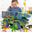 Dinosaur Truck Toys for Kids 3-5 Years, Tyrannosaurus Transport Cars Playset with Pull Back Dino Cars