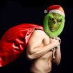 Green Monster Christmas Mask with Red Hat and Glove