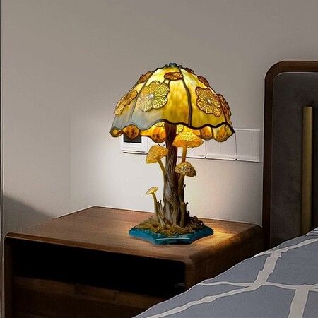 22CM Stained Glass Plant Series Table Lamp, Desk Lamps Decorative Bedside Lamp for Home Bedroom