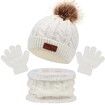 3Pcs Winter Hat Scarf Gloves Set Kids Winter Knit Beanies Neck Warmer Hat Mitten Set for Boys Girls Gift Color White