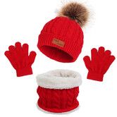 3Pcs Winter Hat Scarf Gloves Set Kids Winter Knit Beanies Neck Warmer Hat Mitten Set for Boys Girls Gift Color Red