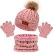 3Pcs Winter Hat Scarf Gloves Set Kids Winter Knit Beanies Neck Warmer Hat Mitten Set for Boys Girls Gift Color Deep Pink